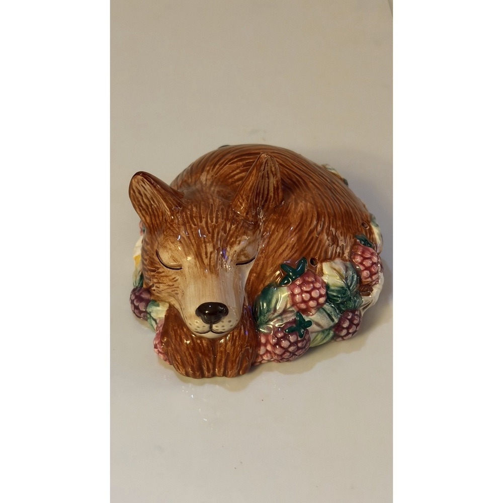Vintage 1990 Fitz and Floyd Reynard Inspired Sleeping Red Fox Potpourri Holder